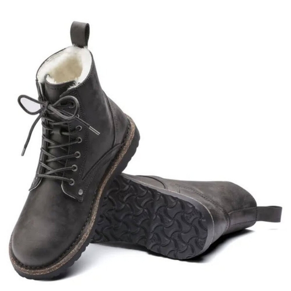 ๐ฅ๐ Birkenstock Bryson Boots Graphite Oiled Gray Shearling Combat Winter Boots - Picture 3 of 14